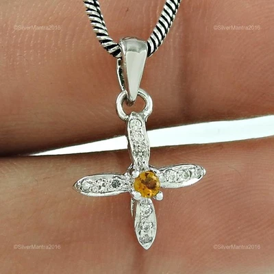 Rotondo Naturale Zircone Cubico Argento Sterling Massiccio Sister Nuovo Pendente - Immagine 1 di 4