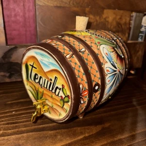 Hand-Painted Talavera Ceramic Tequila Barrel - Decorative Dispenser With Tap 11” - Picture 1 of 7