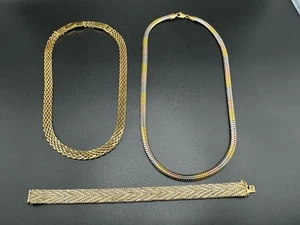 Vtg Tri Tone 20” Gold Tone 18” Necklace Bracelet 8” Assorted Jewelry Lot 3Pcs - Picture 1 of 9