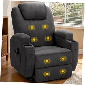 Recliner Chair, 360° Swivel Rocker Chair for Adults, Rocking Recliner Grey - Picture 1 of 8