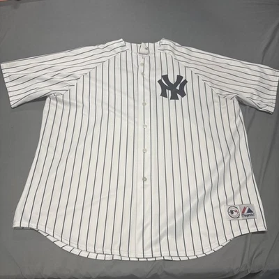 Camiseta Para Hombres Talla 4X Grande New York Yankees #2 Derek Jeter Majestuosa Blanca A Rayas Foto 1 de 4