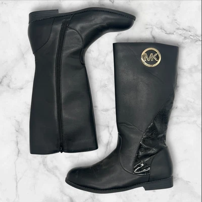 Michael Kors Maryellen Botas de Cuero Negras Mujeres Niñas Talla 5 MK Logo Cremallera Pantorrilla Foto 1 de 4