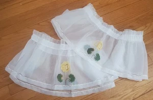 Vintage Pair OSheer Handmade Valance Curtains 11" X 53"Yellow Flowers - Picture 1 of 9