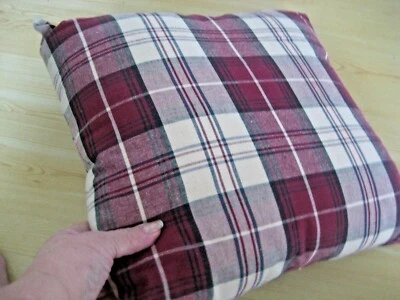 Burgundy Red Beige PLAID Throw PILLOW Bed Couch Lodge Farmhouse HOMESPUN Farm - Image 1 of 4