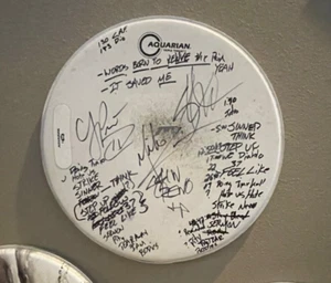 Authentic Band Signed ~ DROWNING POOL Signed Drumhead w Set List & Lyrics - Picture 1 of 5