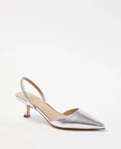 Metallic Leather Kitten Heel Slingback Pumps - Picture 1 of 2