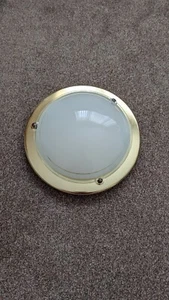 Flush Ceiling Light Round Brass And White Glass dome - Picture 1 of 2