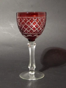 PREZIOSO ANTICO BICCHIERE CALICE CRISTALLO PESANTE BOEMIA MOLATO ROSSO RUBINO - Imagen 1 de 7