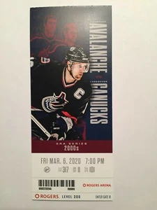 VANCOUVER CANUCKS VS COLORADO AVALANCHE MARCH 6, 2020 TICKET STUB - Picture 1 of 1