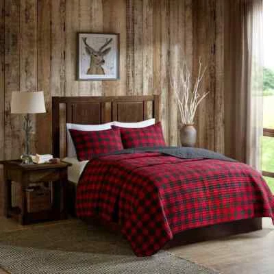 Woolrich 3 Piece Quilt Size Full/Queen Cotton Imported Geometric Color Red New - Image 1 of 4