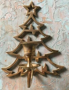 8" Brass Christmas Tree Taper Candle Holder-- Wall Mount India - Picture 1 of 7