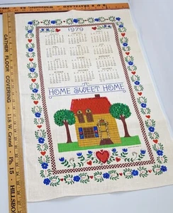 Calendario asciugamano da tè 1979 vintage casa dolce casa colori vivaci, rossi e blu - Foto 1 di 14