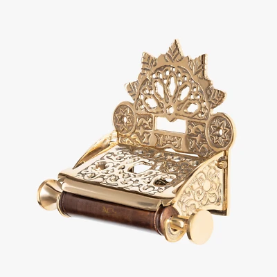 Portarotolo WC vittoriano ottone massiccio con anello in legno