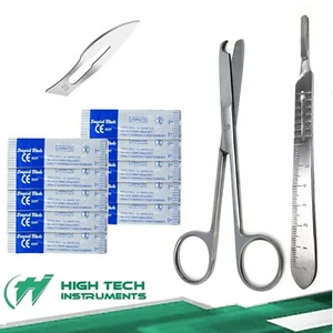 Suture Stitch Scissors 4.5"+Scalpel Handle #4 + 10 Surgical Blades #23 - Picture 1 of 1