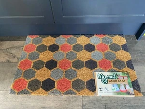 Luxury Designer Natural Fibre Printed Coir Out Door Mat Hexagon Design 45X 75cm - Picture 1 of 9