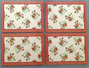 Set of 4~April Cornell Silvestri Placemats Red,Aqua,Floral Cork Back Gingham - Picture 1 of 5