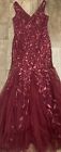 Ever Pretty Red Sequin Sleeveless Maxi Dress Small Godet Hem Gown 