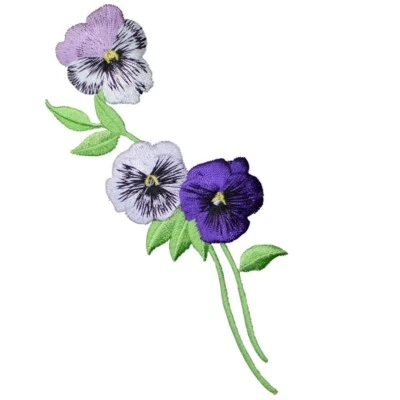 Pansies Applique Patch - Embroidered Pansy Flower Gardening Badge 5-5/8" Iron On - Image 1 of 2