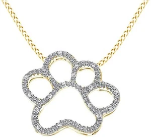 Round Cut White Natural Diamond Dog Paw Charm Pendant 14k Gold Plated Silver 925 - Picture 1 of 4