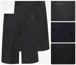 Pack of 2 Boys School Shorts Half Elastic Waist Charcoal, Grey, Navy, Black - Picture 1 of 13