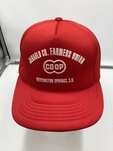 COOP Farmers Union Wessington Springs, SD Red Snapback Vintage Trucker Hat H7 - Picture 1 of 4