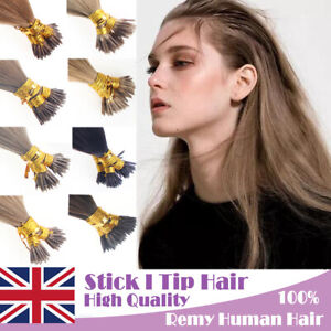 1G 14"-24" Stick I Tip Pre Bonded Halo Hair Extensions Human Keratin Remy 8A UK