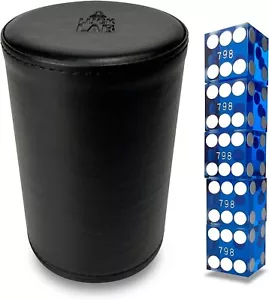 Schwarze Leder Würfel Stapel Tasse mit 5 serialisierten Rasierkanten 19 mm Casi - Bild 1 von 7
