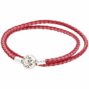 *Pandora Two Tone Pink Leather Braided Bracelet with Sterling Silver Clasp NWT