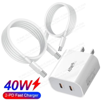 40W PD USB C Fast Charger Cube Type C Cable For iPhone 16 15 14 13 12 11 Pro Max - Image 1 of 4