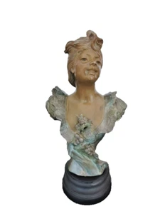 Buste de femme signé Alfred Foretay ( 1861-1944) en régule-Art Nouveau - Picture 1 of 8