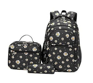 3Pcs Daisy Prints Backpack for Girls Bookbag set Primary Daisy print Black - Picture 1 of 8