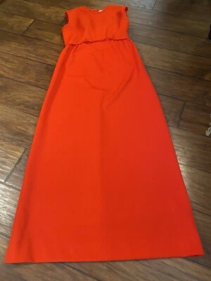 Maxi Vestido de Anfitriona Vintage Leslie Fay Empire Cintura Tomate Rojo Tejido Texturizado - Pequeño Foto 1 de 4