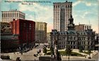 Soldiers Monument City Hall Dime Bank Building Detorit Michigan Trolley Postcard