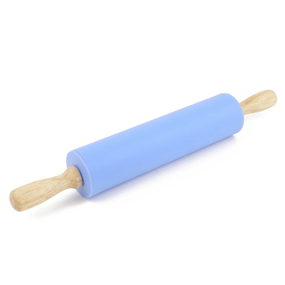 Remeel Silicone Rolling Pin Non-stick Surface Wooden Handle 12 Inch Blue