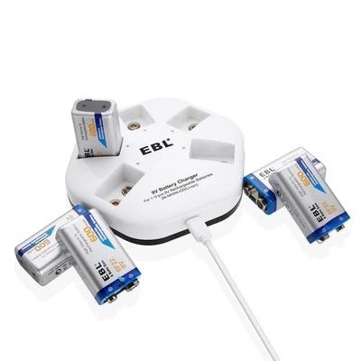 EBL 9V Lithium ion Battery 600mAh Rechargeable Batteries + 2A Battery Charger - Image 1 of 4