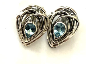 Pendientes de ley HAGIT GORALI HG Israel - clips de lágrima de topacio azul - Imagen 1 de 1