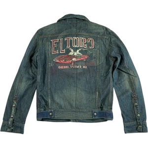 Diesel El Toro Turbo 82 Denim Jacket Mens M Cotton Blue Designer Cars Distressed - Picture 1 of 16