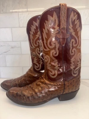 Lucchese HAND MADE Full Quill Ostrich Cowboy Boots 11.5 D Brown Exotic Western - Image 1 of 4