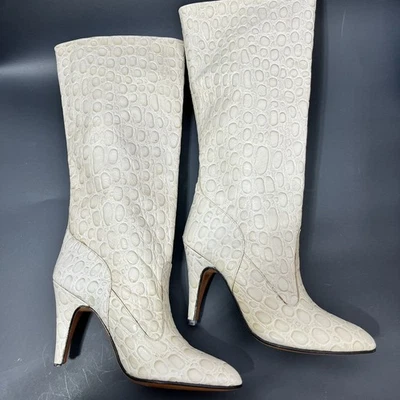 Botas altas vintage de tacón alto de cuero genuino blanco roto Siamanto años 70 80 talla 5 Foto 1 de 4