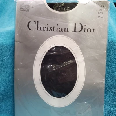 Meia-calça Christian Dior Vintage Nova Sheer Jet Preta Tamanho 2 110-140 Lbs NOS - Imagem 1 de 4