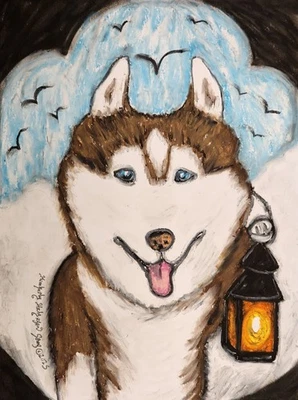 SIBERIAN HUSKY Lantern Dog Art Print 8.5x11 Signed Artist KSAMS Gothic - Image 1 of 2