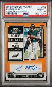 2023 Tanner McKee Contenders Optic Orange Auto SP /50 Rookie PSA 10 Eagles POP 1 - Picture 1 of 3