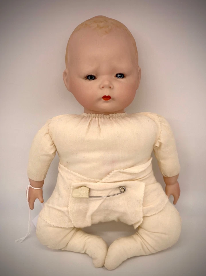 Антикварная неглазурованная кукла EI Horsman TYNIE BABY с купольной головой уникальная репродукция с подписью Анны Адамс - Изображение 1 из 4