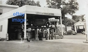 1930’s SERVICE & GAS STATION Snapshot Flapper Girl Waits for Car Repair Photo - Picture 1 of 3