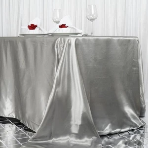 Silver 90x156" RECTANGLE Satin TABLECLOTH Light Gray Home Banquet Linens Home - Picture 1 of 8