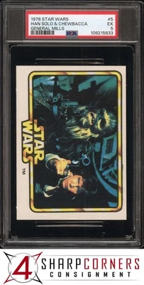 1978 STAR WARS GENERAL MILLS #5 HAN SOLO & CHEWBACCA PSA 5 - Image 1 of 3
