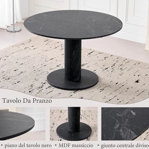 Tavolo da pranzo rotondo da 115 cm, gambe cilindriche, MDF, design moderno - Foto 1 di 14