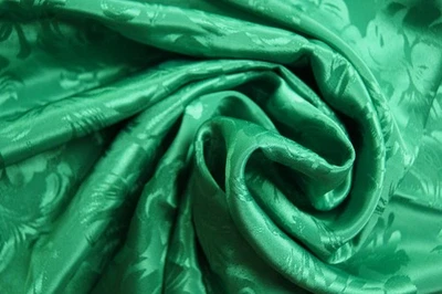 2/3 Yard Shinny Green Flowers on Green Silky  Blouse Poly-Blend Fabric 28" X 44" - Image 1 of 2