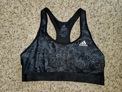 Adidas Climacool Tech Fit Compression Black Floral Sports Bra Size Medium - Image 1 of 4