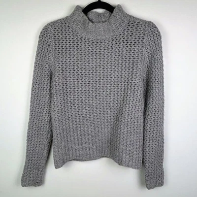 Suéter Halógeno Nordstrom 100% Cachemira Cuello Simulado Grueso Tejido Abierto Gris Taupe S Foto 1 de 4